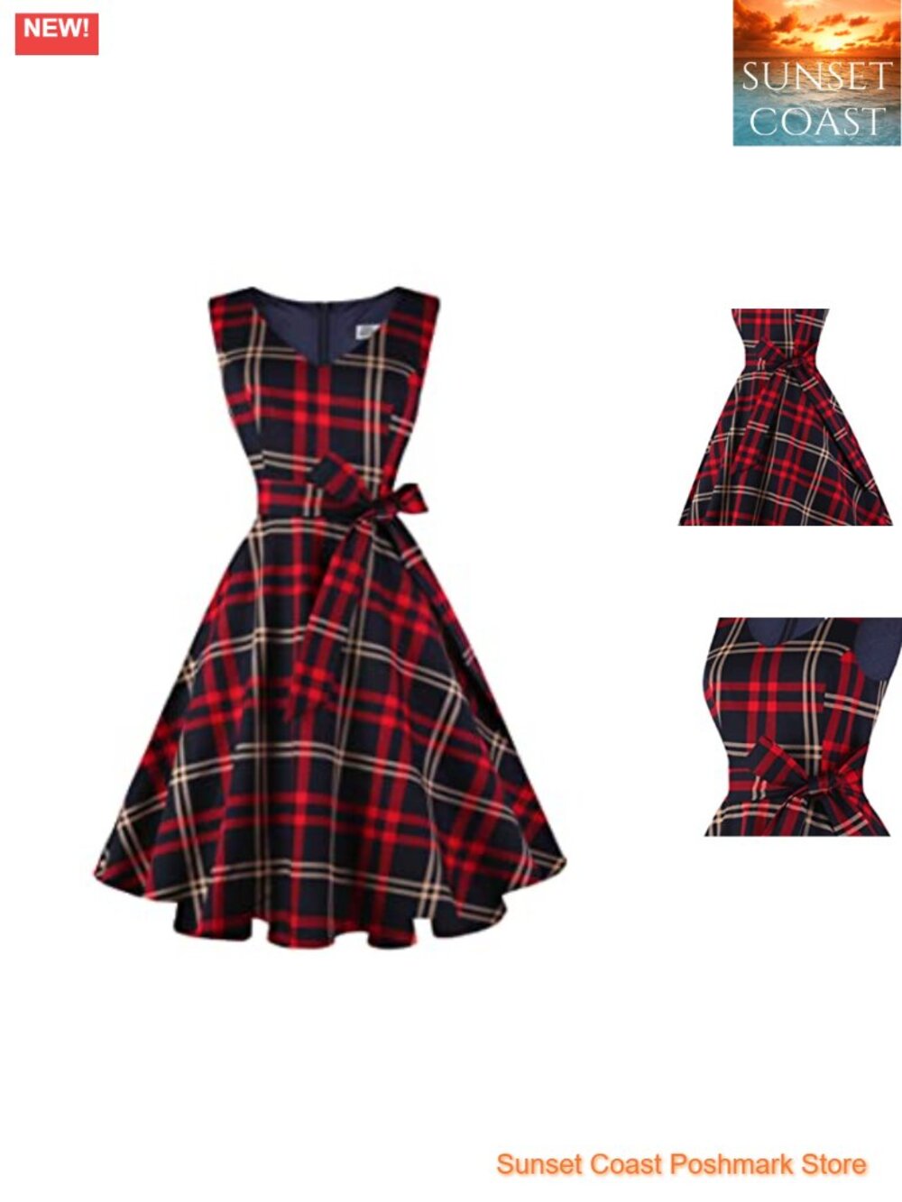 Vintage 50s 60s Sleeveless V-Neck Dress with Pockets and Belt